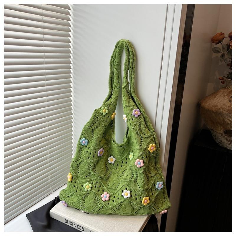 

Новая вместительная сумка-шоппер через плечо, модная сумка-ведро с жемчугом, повседневная простая вязаная сумка для женщин зелёный