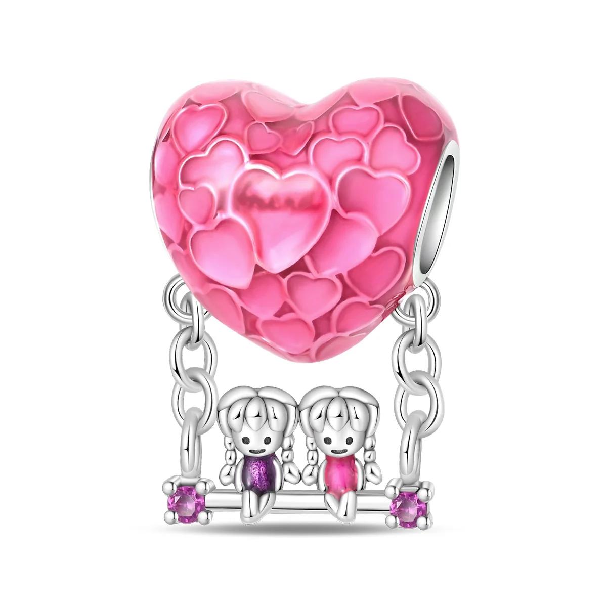 

Copper Metal Sisters Friendship Series Pink Heart Charm Bead Component Forever Love Bead Components Compatible With Authentic Original Bracelet High