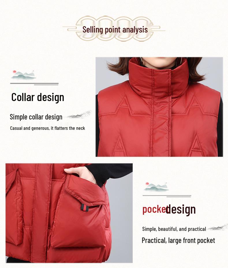 Women's Lightweight Down Vest - 2024 Autumn/Winter Fashion Stand Collar, Short Outerwear for Moms