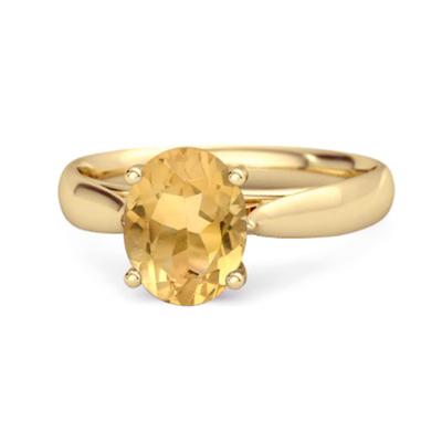Bague Solitaire Classique Citrine - Argent Sterling 925 Plaqué Or