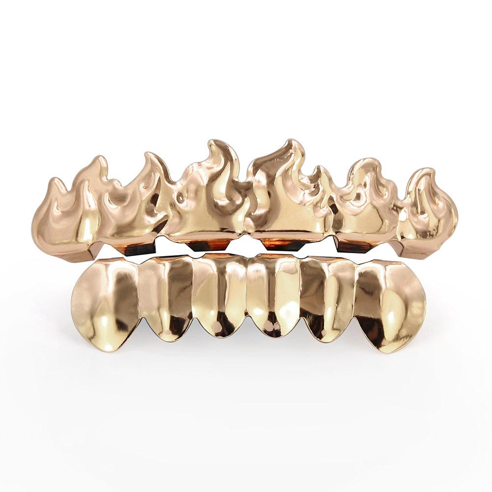 Hot Sale Eco-Friendly Copper Hip Hop Flame Gold Teeth Grillz Fire In Your Mouth Teeth Grillz