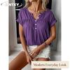 JPNTKY Women's Fashion Casual Solid Color Print V-Neck Short Sleeve  Blouses & Shirts