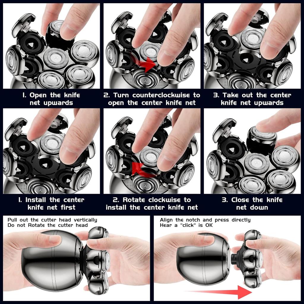 Elektrisk rakapparat, uppgradering 5 i 1 rakapparat för kala män, med näshårstrimmer för polisonger, vattentät våt/torr rakhyvel för män