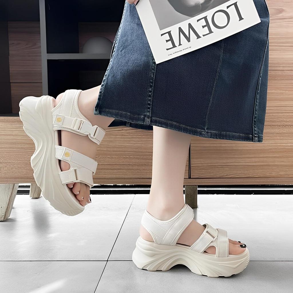 sandals for sports easy to walk 6cm heel [Magno] Thick-soled women, sandals, lightweight, in, shoes, (beige, 23.5 cm)