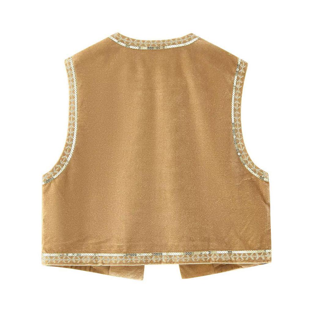 2024 Autumn Women's European & American Velvet Sequin Embroidered Vest