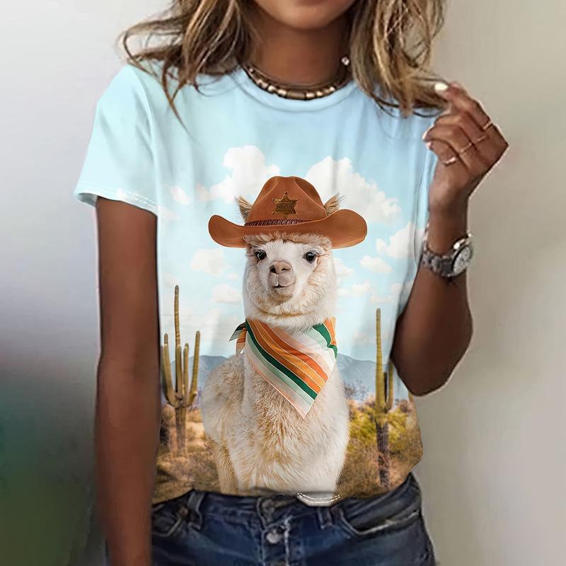 Summer Fashion Women Blouse Cartoon Animal T-Shirts O-Neck Casual Ladies Female O-Neck Top Funny Short Sleeve Loose Basis Tops