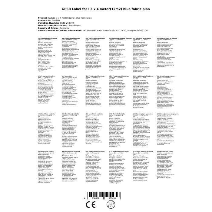 Bâche de protection 3x4m, étanche et résistante