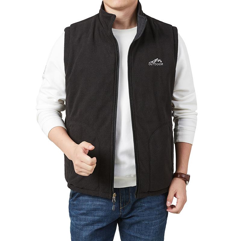 Men's Casual Vest with Velvet Warm Double-sided Wear Autumn New Standing Collar Middle-aged and Young Workhorse Clip Top Coat