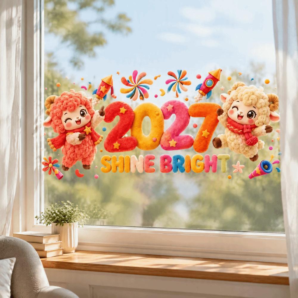 Waterproof Goat Year Glass Window Sticker Two-sided Door Stickers Window Decoration