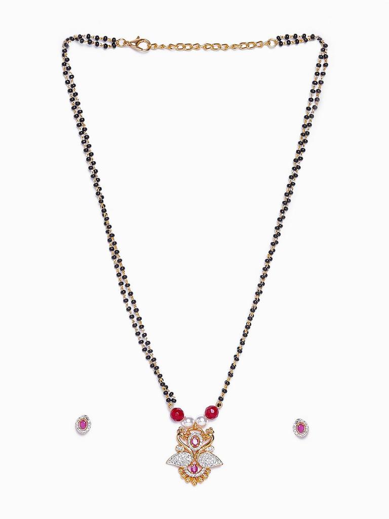 Estele Damen-Mangalsutra-Set mit 24 Karat vergoldetem Rubin und amerikanischem Diamanten, Schwan