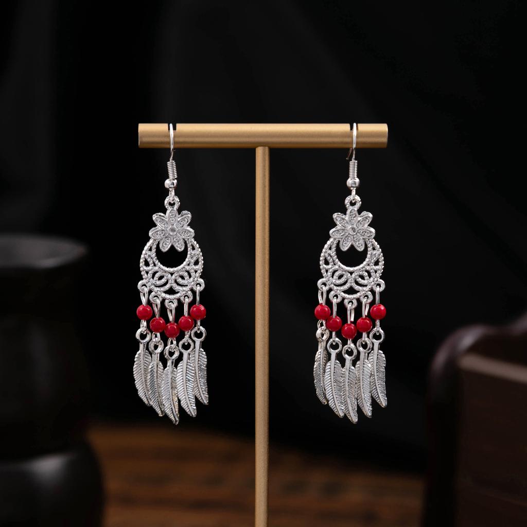 Ethnic Style Imitation Miao Silver Earrings, Colorful Long Fringed Chain Earrings, Hot-selling Earrings In Scenic Spots, Qinghe Jewelry Batches