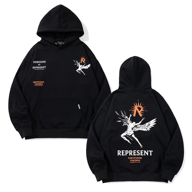 Men Oversized Icarus Angel Graphic Hoodie