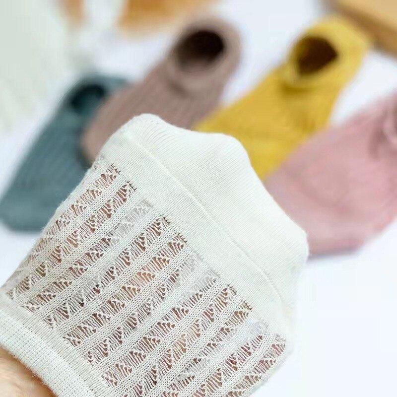 5 Pairs Summer Thin Mesh Socks Ladys Shallow Silicone Anti Slip Invisible Socks Lovely Solid Color Boat Socks