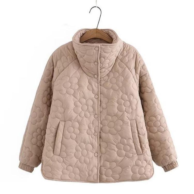 Floral Quilting Cotton Buttons Jacket Collar Placket Stand Up Size Winter Women