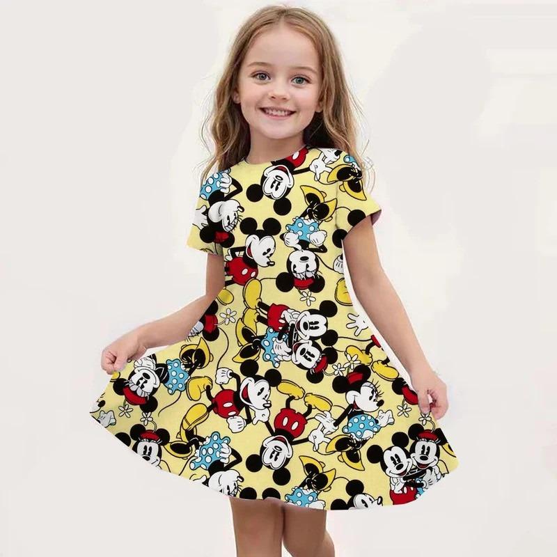 Cartoon Minnie Mouse Printed Dress Girls Summer Fashion One-piece Dress Kids