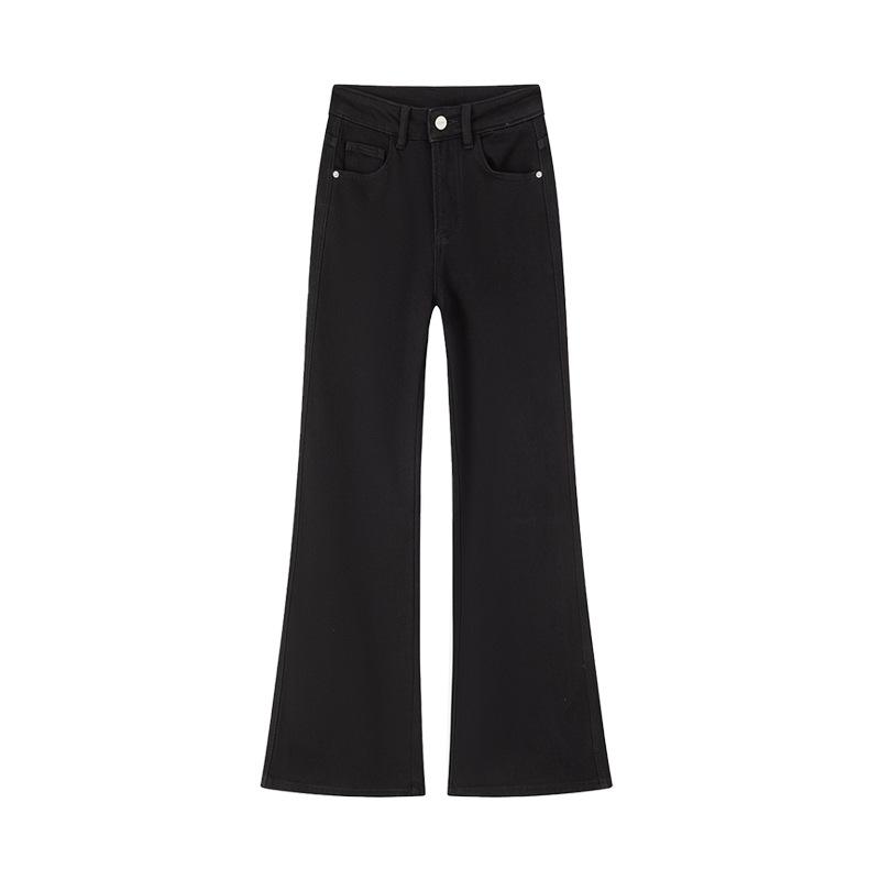 

High-Waisted Black Flocking Flare Jeans for Women - Leg-Slimming and Warm Winter 2025 Edition XL