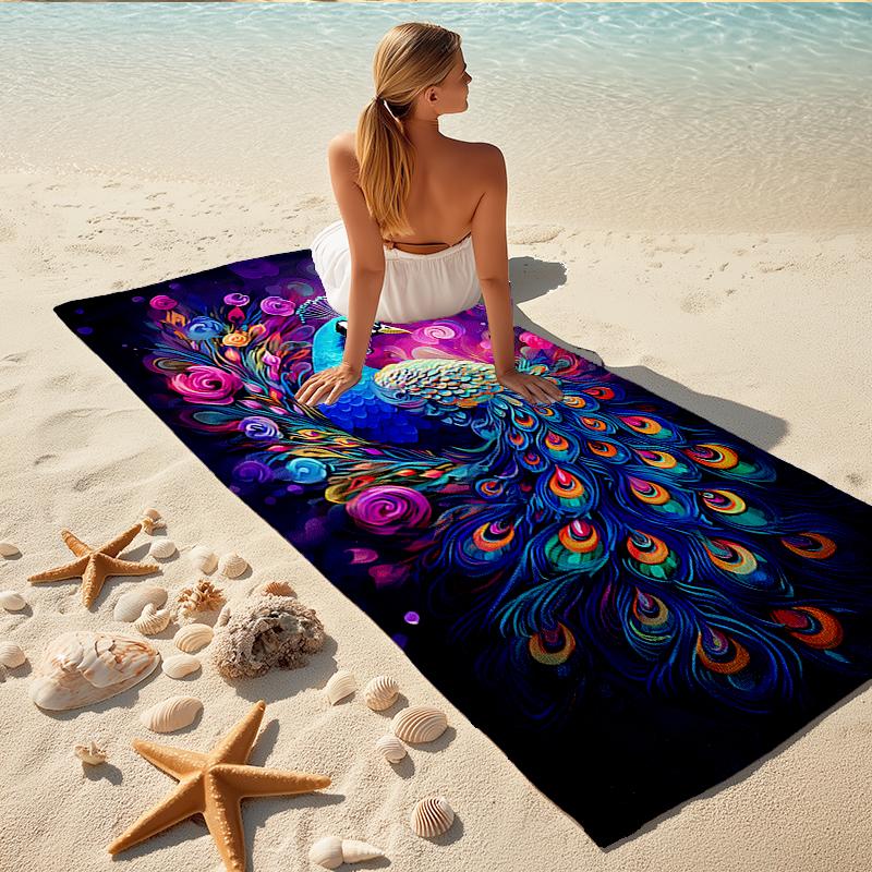 1Pc Colorful Peacock Fantasy Beach Towel Quick Dry Multiuse For Beach Pool Gym Yoga Home Travel Christmas Halloween Xmas Gift G1132