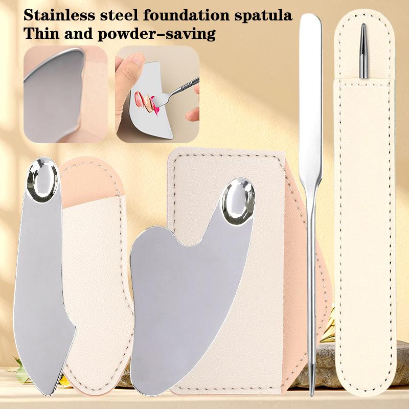 Stainless Steel Guasha Scraper With Pu Leather Bag Metal Spatula Facial Massager Beauty Facial Skin Care Tools Guasha Board