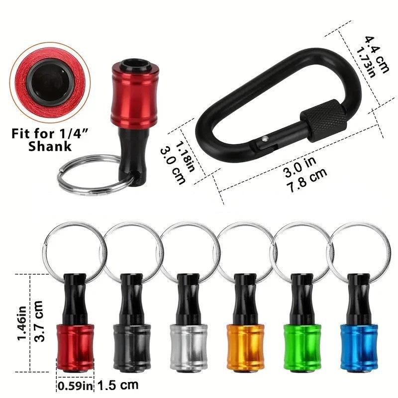 6-Piece Colorful Keychain Set: Extension Rods and Mountaineering Buckle with 1/4" Hex Drill Bit Storage Extension Rod