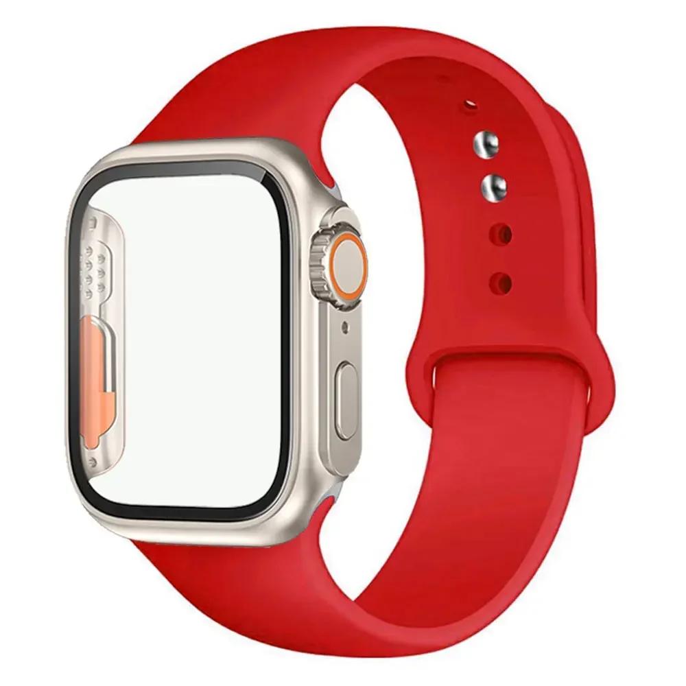 Silicone Strap+Case For Apple Watch Band 44mm 45mm 41mm 40mm Tempered Glass Cover Change to Ultra iWatch Series 9 8 7 SE 6 5 3
