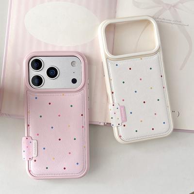 Cute Colorful Circular Dots Leather Shockproof Protective Phone Case For iPhone 17pro 17promax 14 15 16 Pro Max Lovely Cover