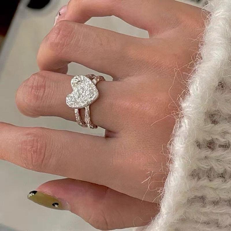 Adjustable Heart Ring: Women's 925 Sterling Silver, Retro Minimalist Style, Index Finger Fashion