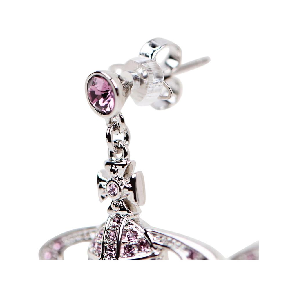 Vivienne Westwood Mini Bas Relief Saturn Shaped Pendant Crystal Earrings Unisex Earrings Silver Purple Pink 62020025-02P551