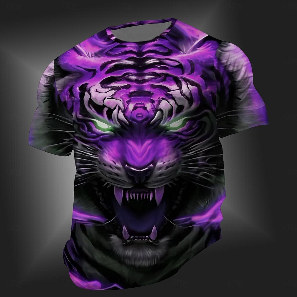 Men's T shirt Tee fierce Wolf Tiger Crew Neck Clothing 3D Print Street Daily Short Sleeve tee top summer mens Oversized clothing