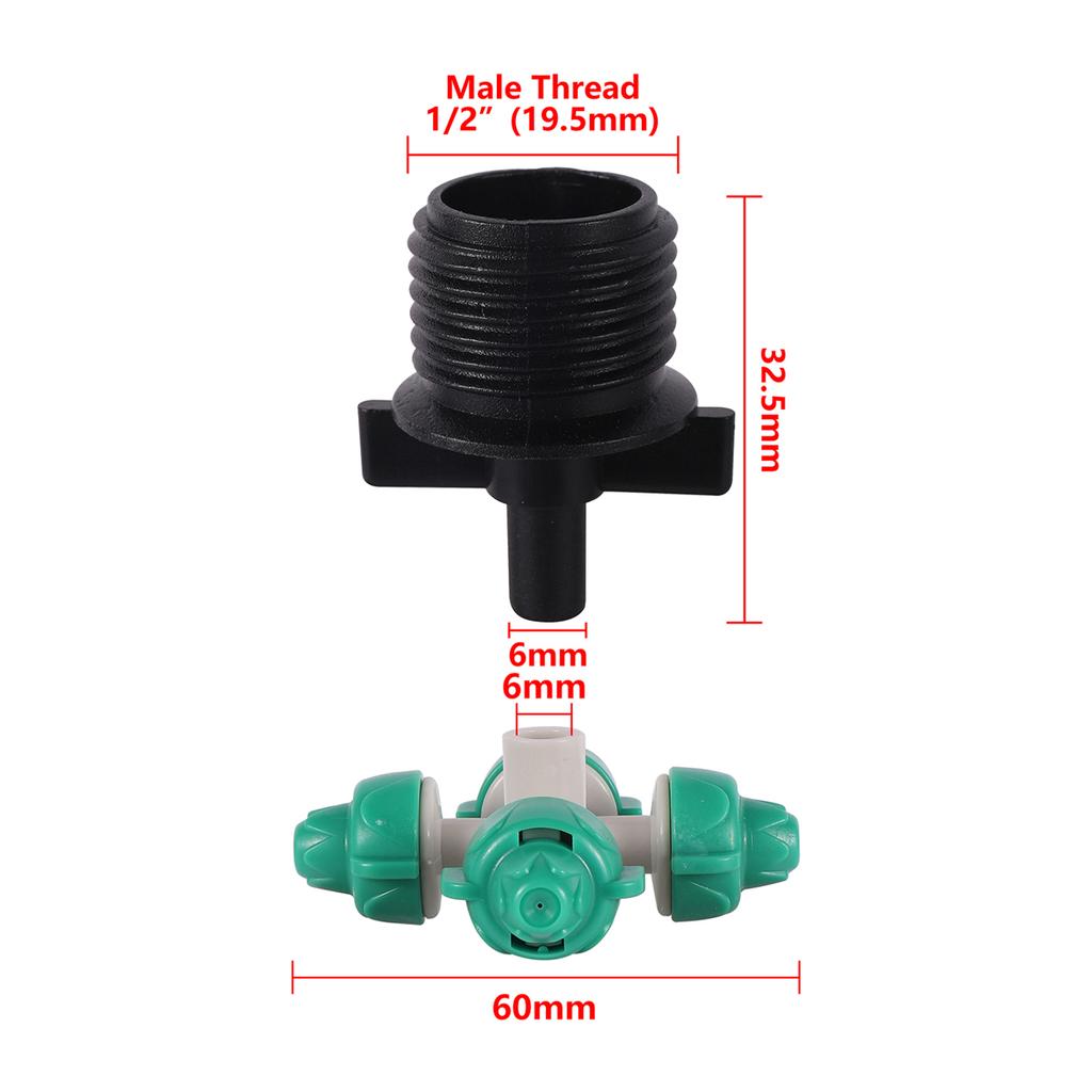 Orifice 0.5mm Cross Atomizing Micro-Nozzles Kit 6mm Hanging Vertical Misting Sprayer Landscaping Cooling Dust Removal Sprinkler