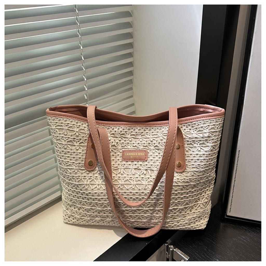 Frisches Temperament Modedesign Ozeanisches Colorblocking Strohstruktur Einzelne Schulter Achseltasche Damen