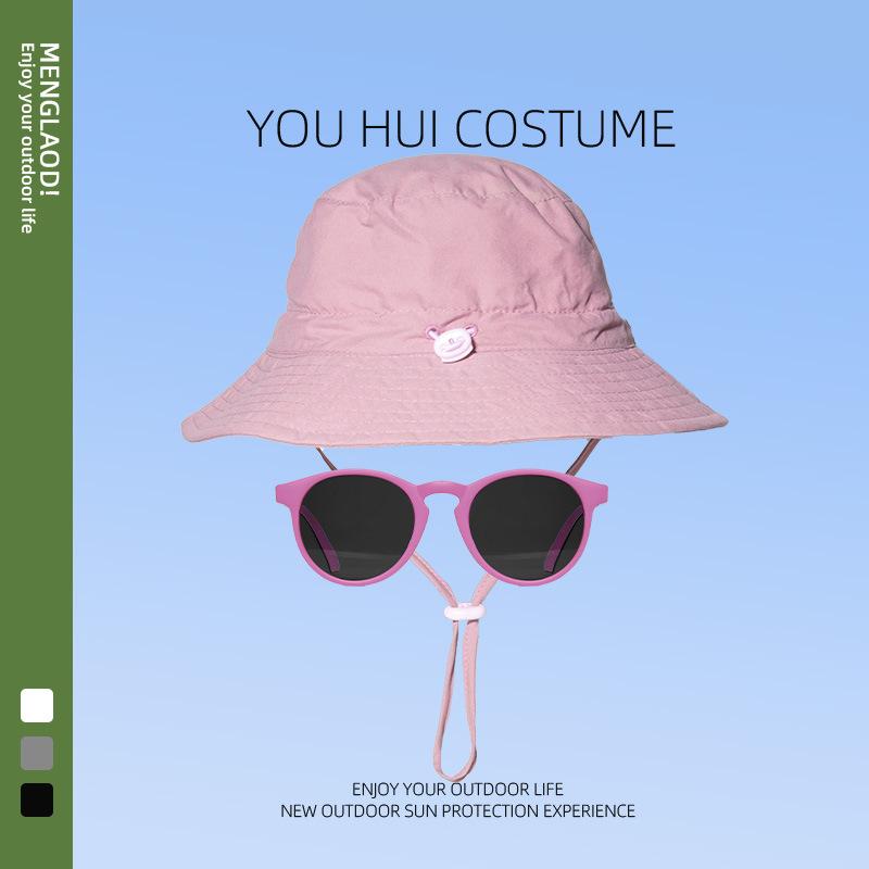 Barn enfärgad bucket hat sommar stor brätte UV-skydd solhatt söt baby mode mångsidig strandhatt