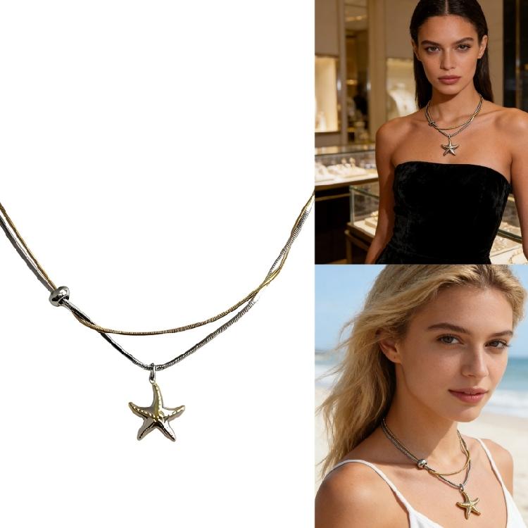 Beautiful Handcrafted Starfish Necklace Tarnish Resistant Stainless Steel Clavicle Chain For Everyday Wear