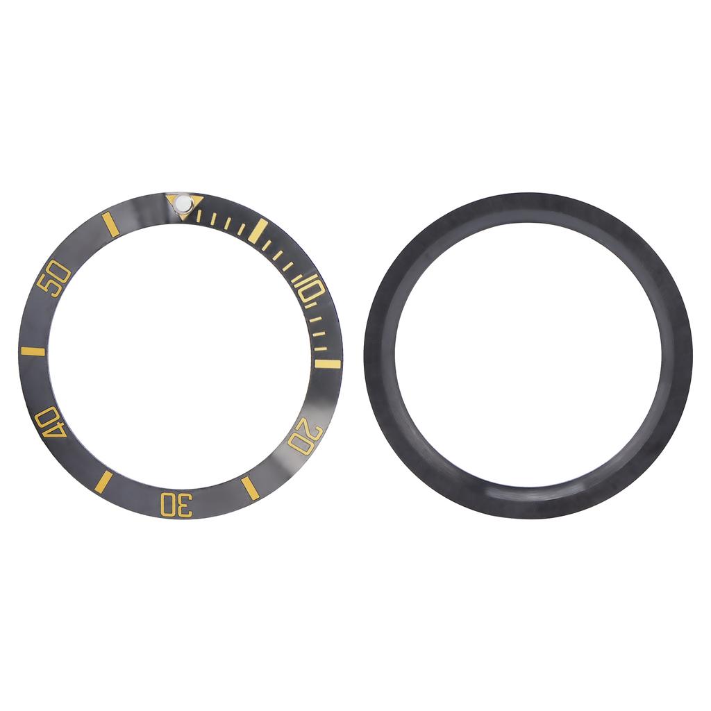 Ceramic Watch Bezel Insert Wristwatch Bezel Insert Loop Ring Replacement Parts (Black+Gold)