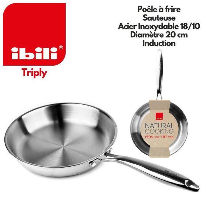 Poêle - IBILI - 20 cm - Acier inoxydable - Compatible induction - Sans antiadhésif