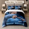 Custom Bedding Set Erling Haaland Pattern, Print Name Text 1 Duvet Cover Plus 2 Pillowcases Home Textile