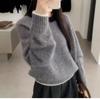 Women's European Style Pure Wool Color-Block Striped Sweater - Autumn/Winter 2024, High-End, Thick, Short, Loose Base Layer