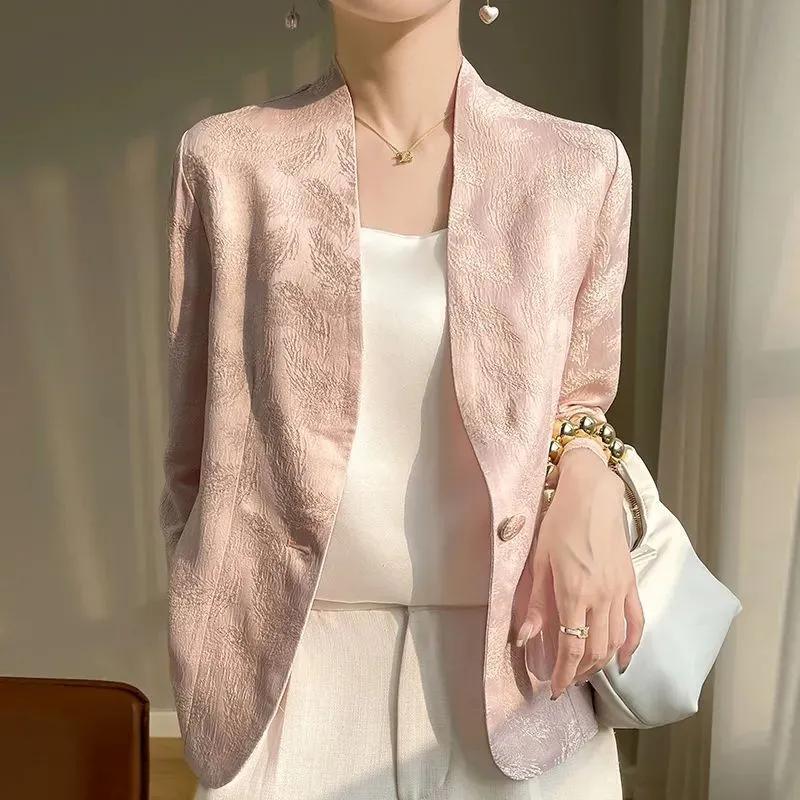 National Style Jacket Top for Women with Nine-quarter Sleeves Jacquard Summer New High-end Temperament Stand Collar Trendy Suit