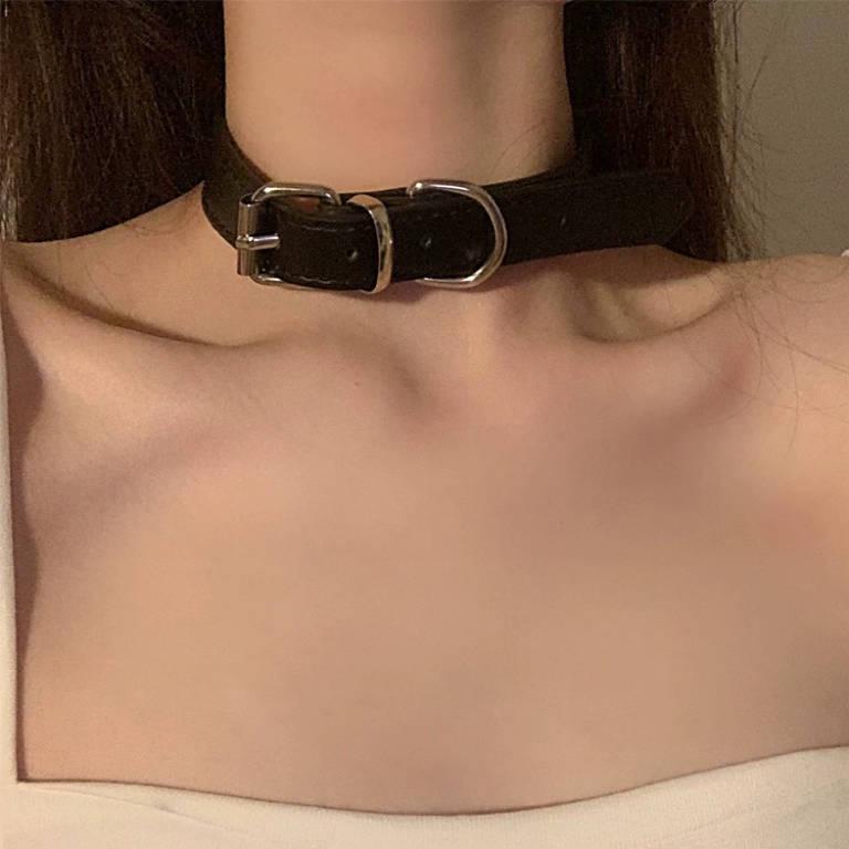 Unisex Leather Punk Choker with Chain Strap - Niche Design