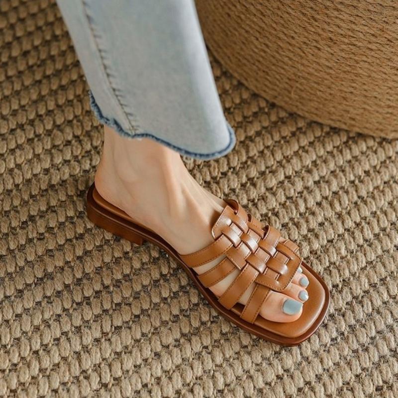 Fashion New Leather Cork Flip-flops for Women Couple Vintage Summer Wear Muller Slippers Fashion Casual Beach Sandals
