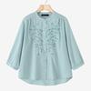 ZANZEA Women Casual Round Neck 3/4 Sleeve Loose Embroidery Print Blouse