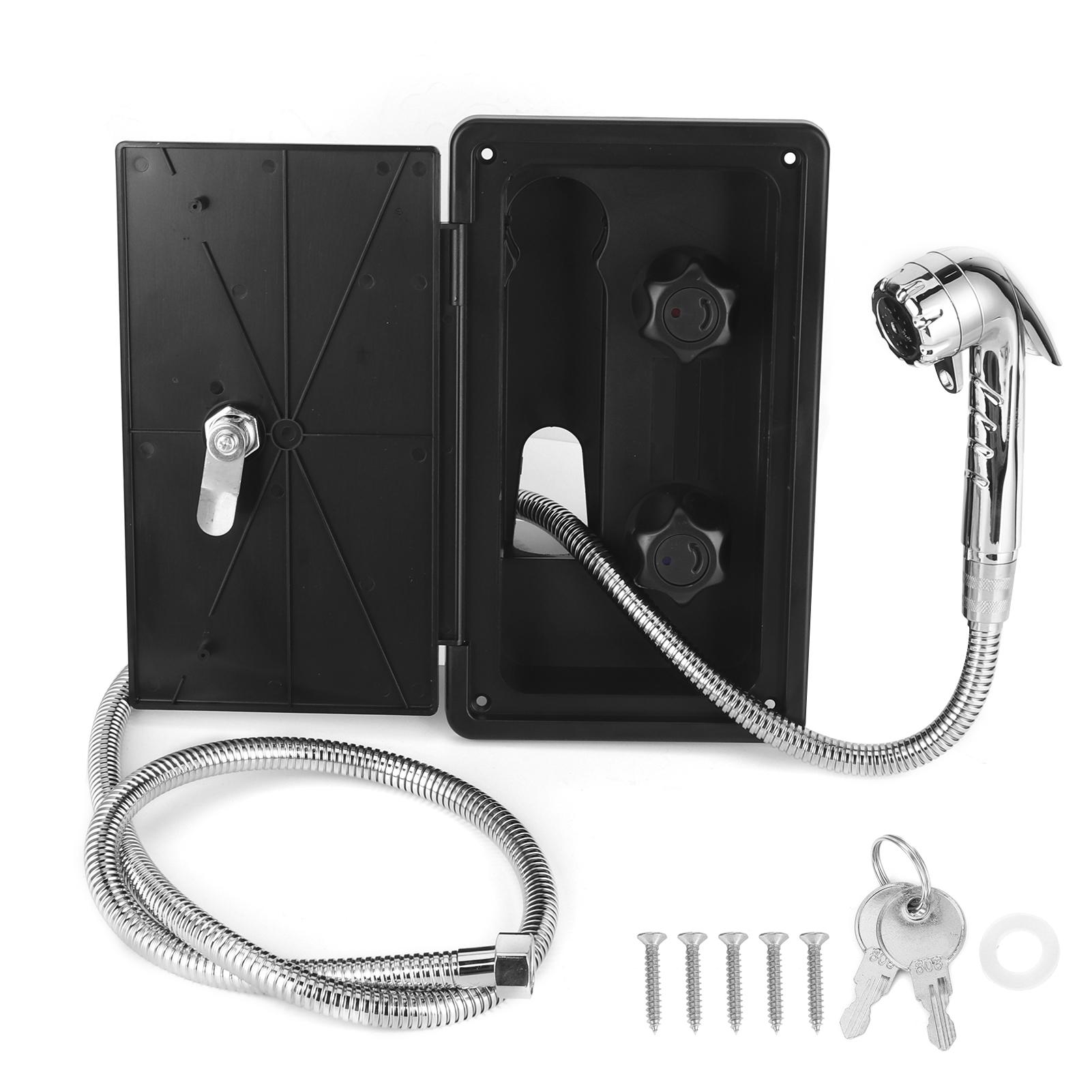 

Комплект душевой коробки для наружного душа Горячая Холодная вода Двойной клапан с ключами-замками Резьба 1/2 дюйма для автодома, каравана