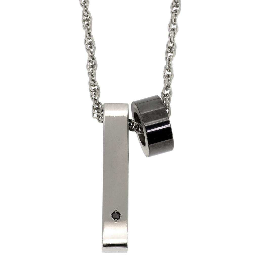 Phiten Black IP Ring Black Diamond Plate Double Parts Titanium Necklace Simple [Fefe] Fe-fe×phiten [Special Specifications]