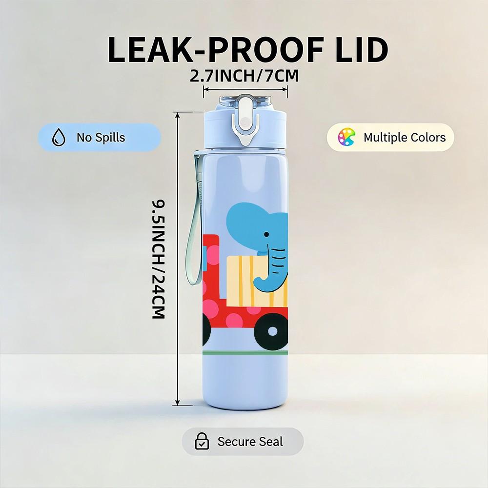 1PC Elephant Truck Cartoon Figure 750ml Color Plastic Sports Water Bottle Leakproof Flip Straw Lid For Sports Office Home Use