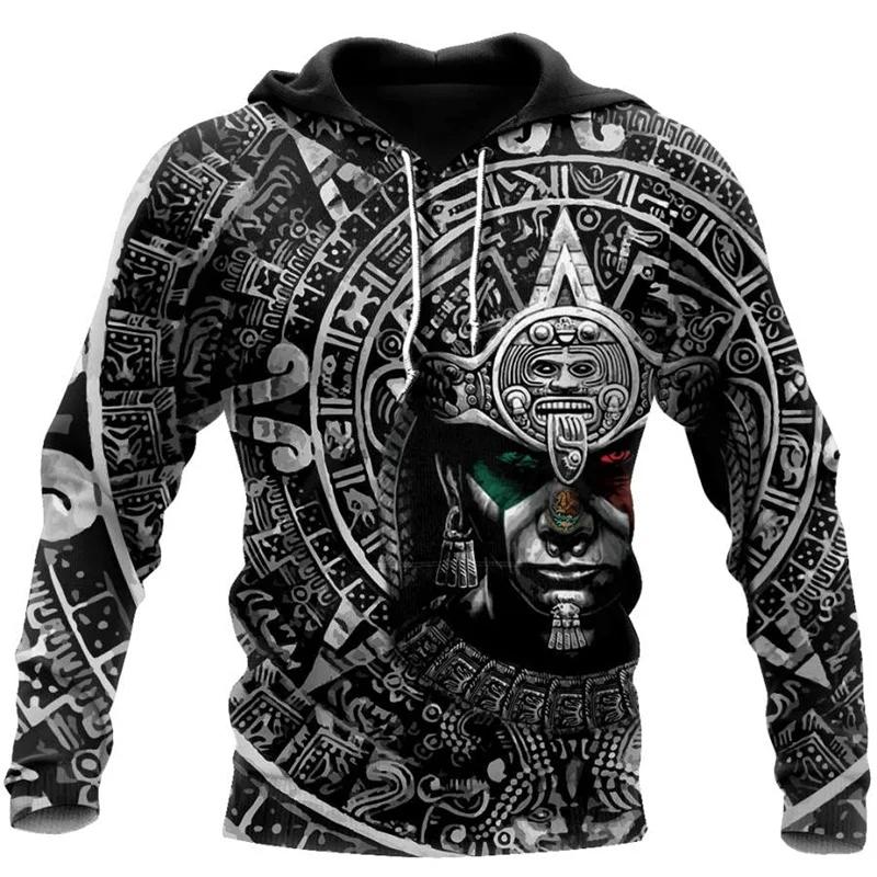 Mexico Aztec Hoodie 3D Printed Vintage Mexican Totem Sweatshirt Men Clothes Long Sleeves Outdoor Sports Pullover Hoodies Coat