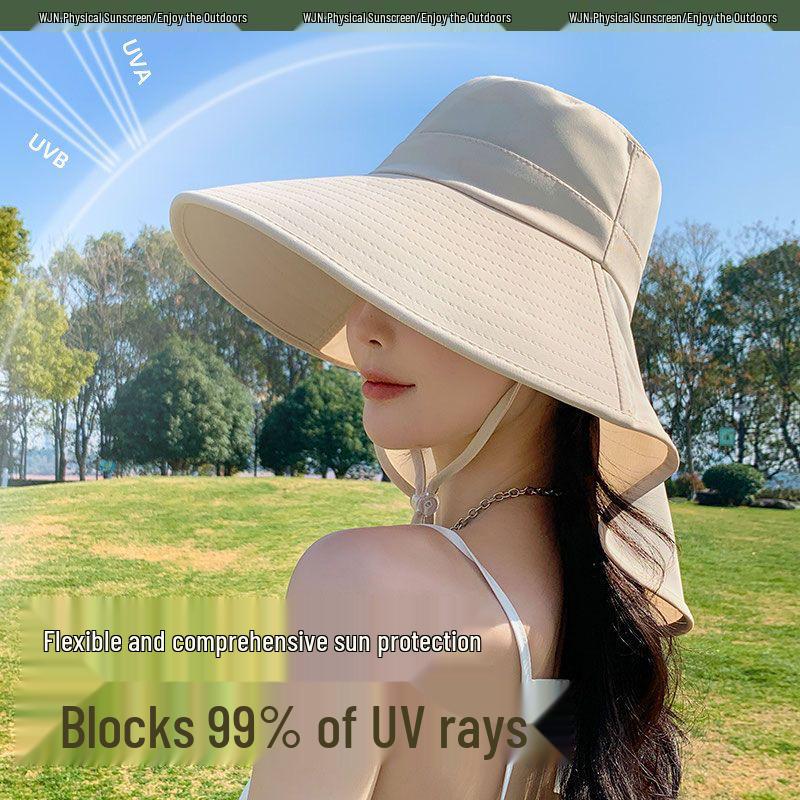Women's Large Brim Summer Sun Hat with Shawl and UV Protection for Outdoor and Cycling