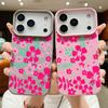 Vibrant Magenta Floral Design Flexible & Durable Shockproof Soft TPU Leather Texture Cover Case for iPhone 17 Pro Max Air 16e 16 15 14 13
