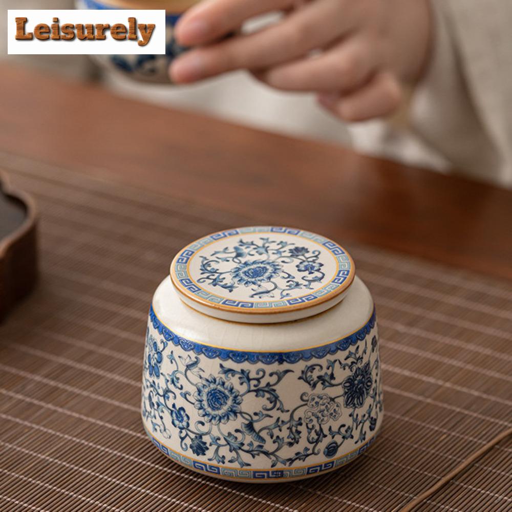 200 ml Retro Ru Kiln Niebieski i biały porcelanowy organizer na herbatę Butik zbiorniki do przechowywania pojemnik na herbatę Tea Caddy Teaset Supplies Craft