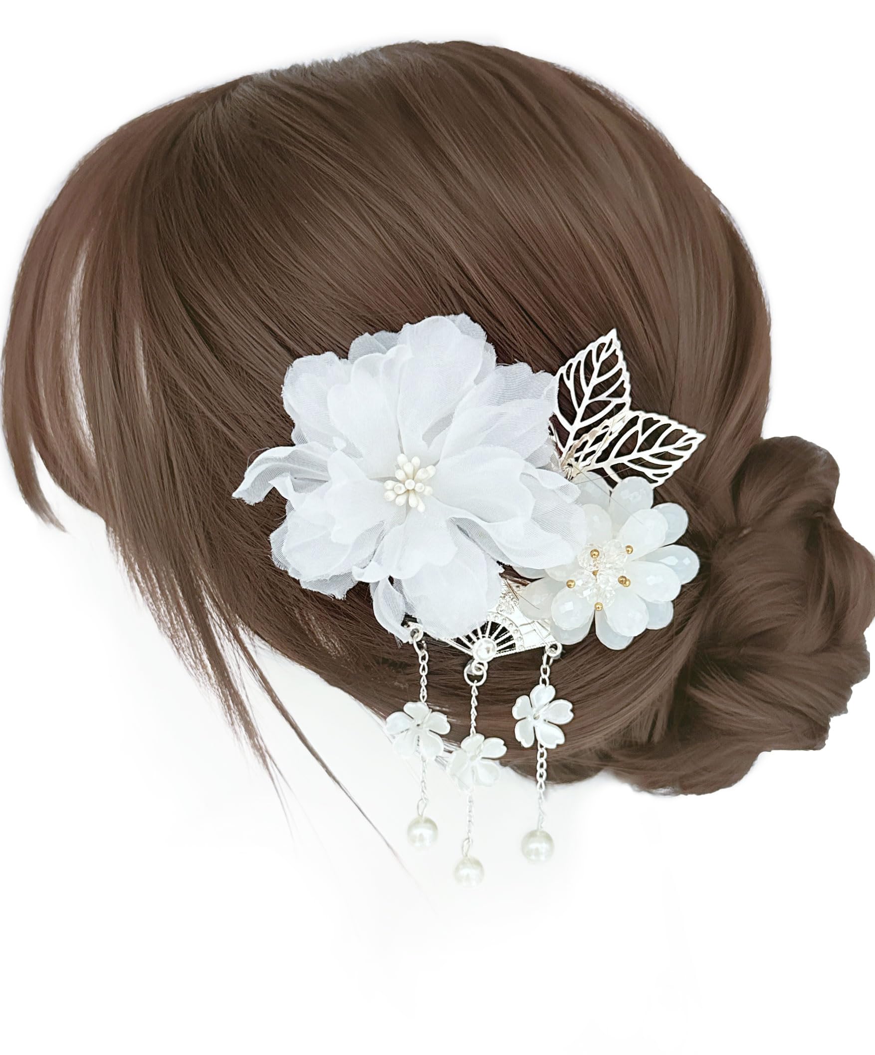 

[Baramoly] Cute Hair Accessory with Dangling Pearl Charm - Perfect for Coming-of-Age Ceremony, Shichi-Go-San, Fireworks Festivals, Yukata,
