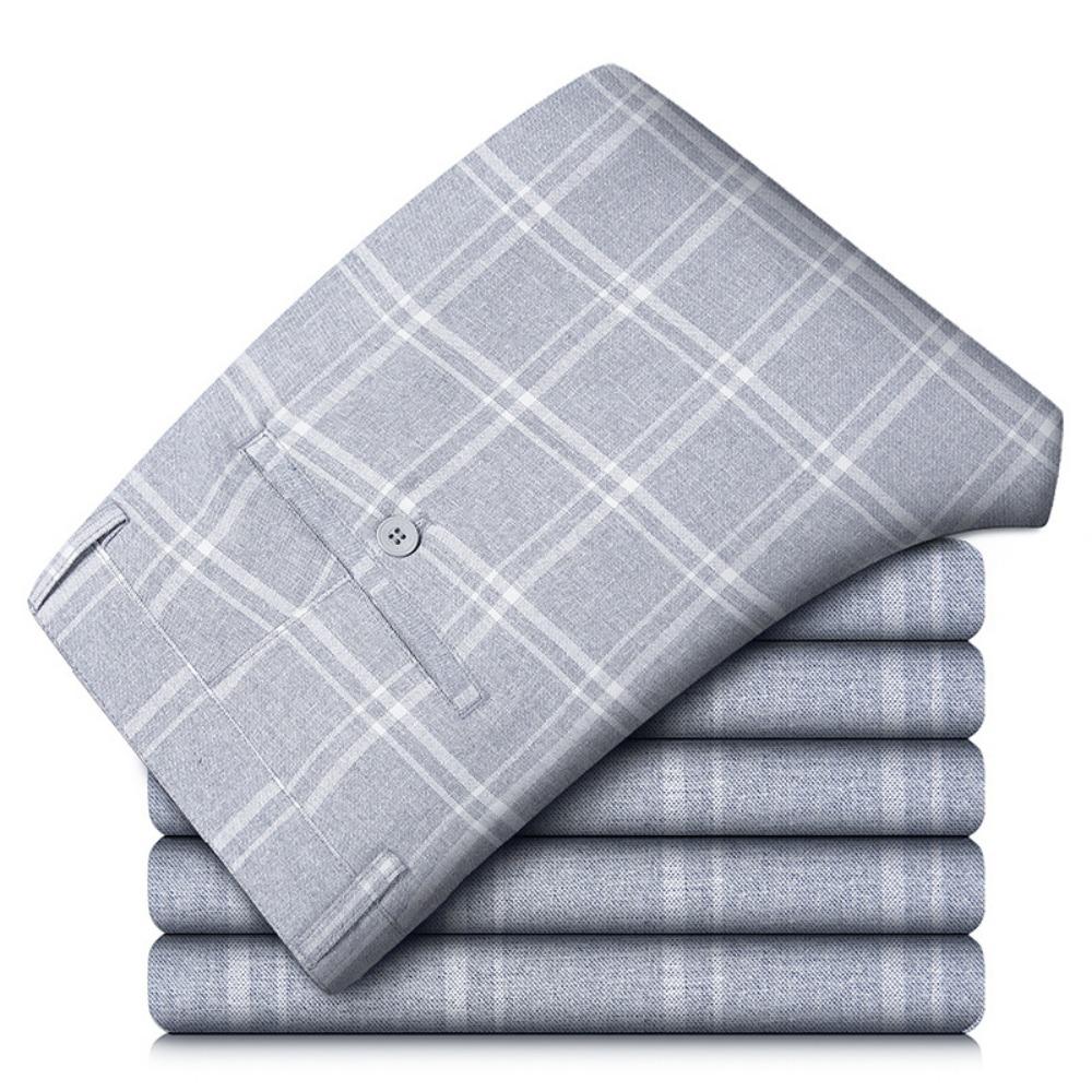 2026 Sommer Klassisch Einfach Gerade Freizeit Hosen für Herren Personalisiert Kariert Vielseitig Stretch Business Casual Schmale Hosen
