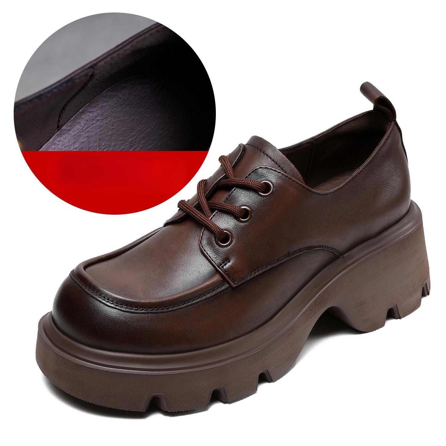 

Retro Leather Shoes - New Style for Spring and Autumn - Thick Heel and Thick Sole - Lace-up Single Shoe 40 коричневий
